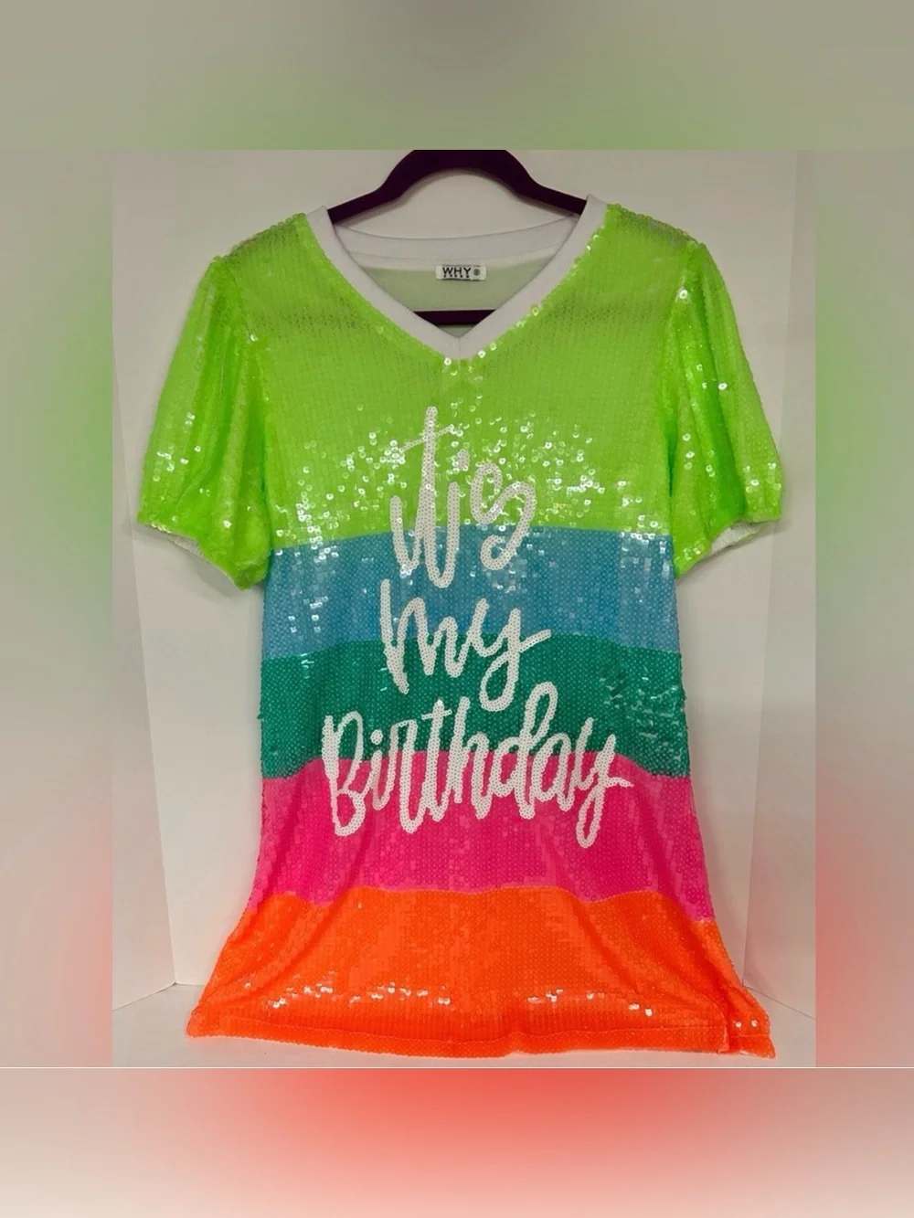 WHY Dress It’s My Birthday Rainbow Sequin Shift Dress Size Small Party Vegas.